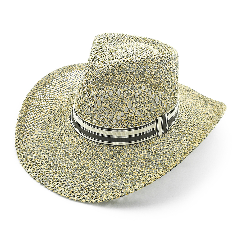 New Mens And Ladies Seagrass Cowboy Hat With Vent And Polyester Strap