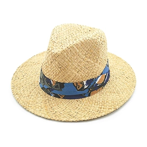 Personalización de color natural Rafinha sombrero de paja suave sombrero de sol Playa de primavera y verano sombrero de sol de Panamá