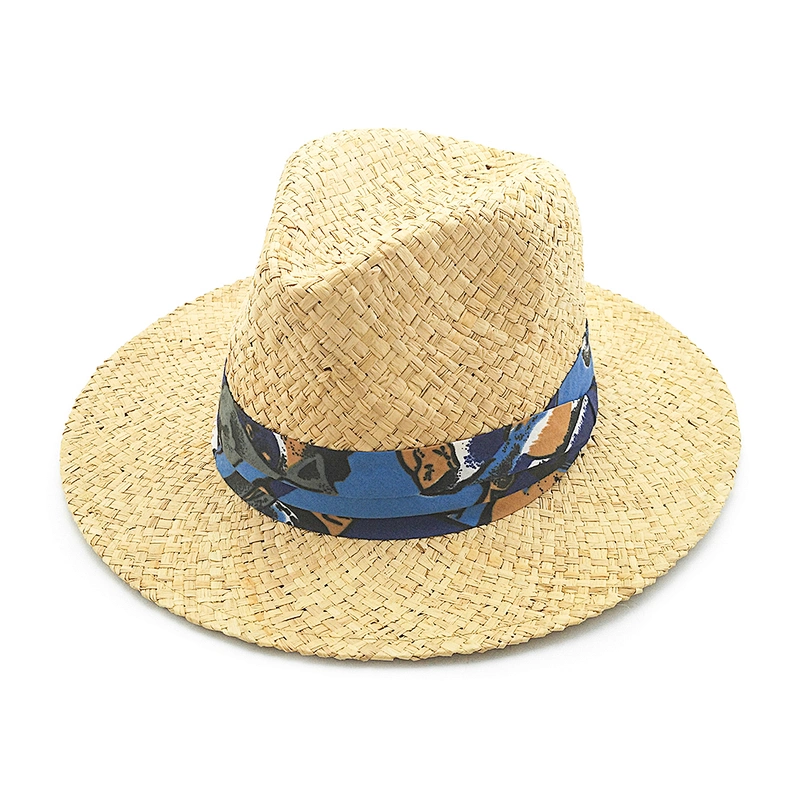 Personalización de color natural Rafinha sombrero de paja suave sombrero de sol Playa de primavera y verano sombrero de sol de Panamá