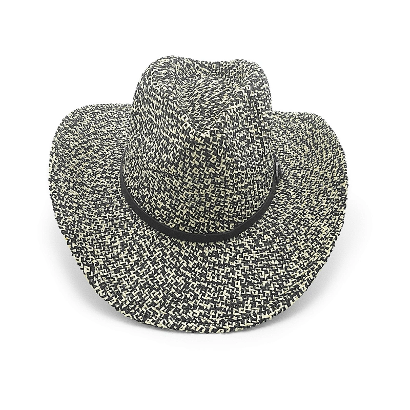 2 Tones Twisted Paper Cowboy Hat With Leather Belt Strap