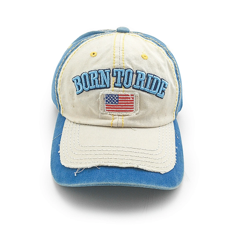 New design embroidery cotton washed denim distressed baseball cap
