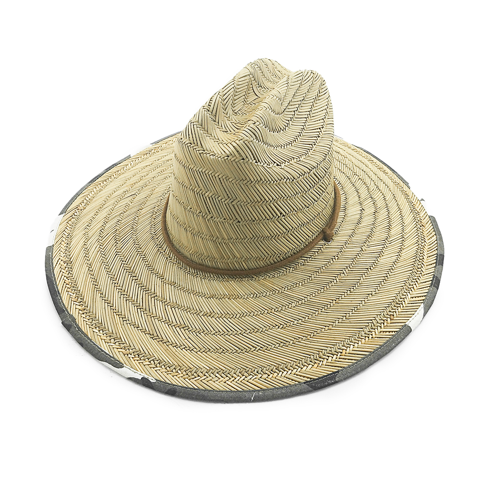 Sombrero de vaquero salvavidas de paja natural para hombre con forro y cordón de barbilla