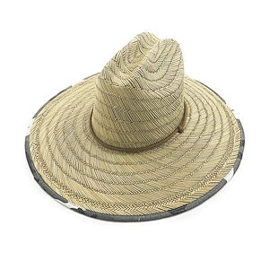 Mens Natural Straw Lifeguard Cowboy Hat with Lining And Chin Cord