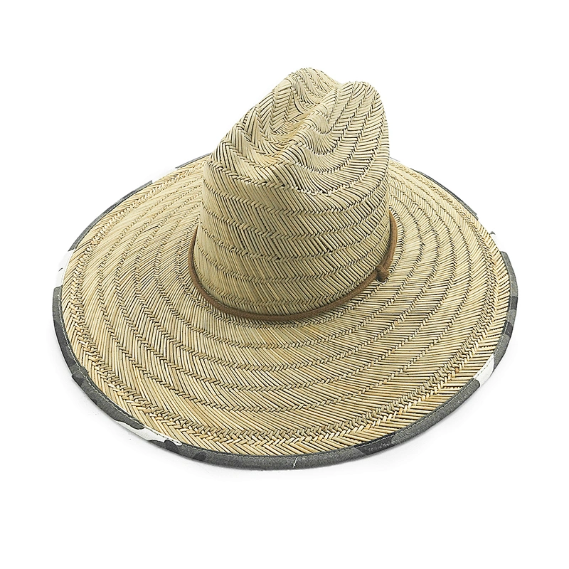 Sombrero de vaquero salvavidas de paja natural para hombre con forro y cordón de barbilla
