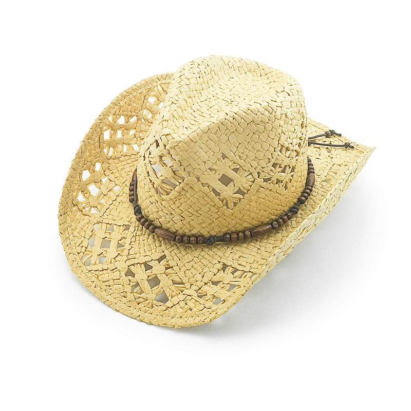 Hot Sale Toty Paper Cowboy Hat Vented Pattern With Beads Strap