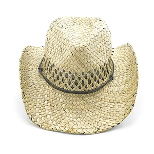 Sombrero de vaquero de hierba natural caliente con cuerda de barbilla