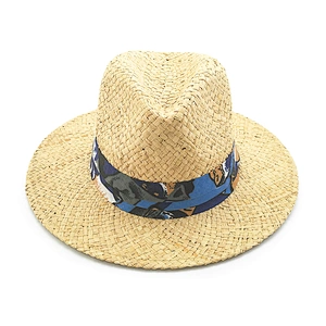 Personalización de color natural Rafinha sombrero de paja suave sombrero de sol Playa de primavera y verano sombrero de sol de Panamá