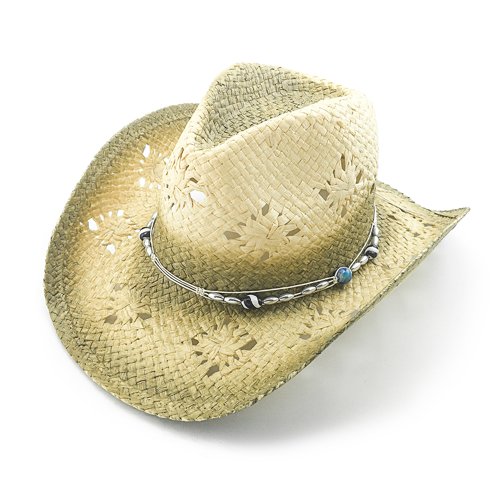 Nuevo sombrero de vaquero de papel para damas con pintura y cadena de perlas