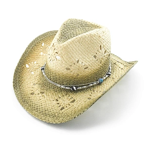 Nuevo sombrero de vaquero de papel para damas con pintura y cadena de perlas