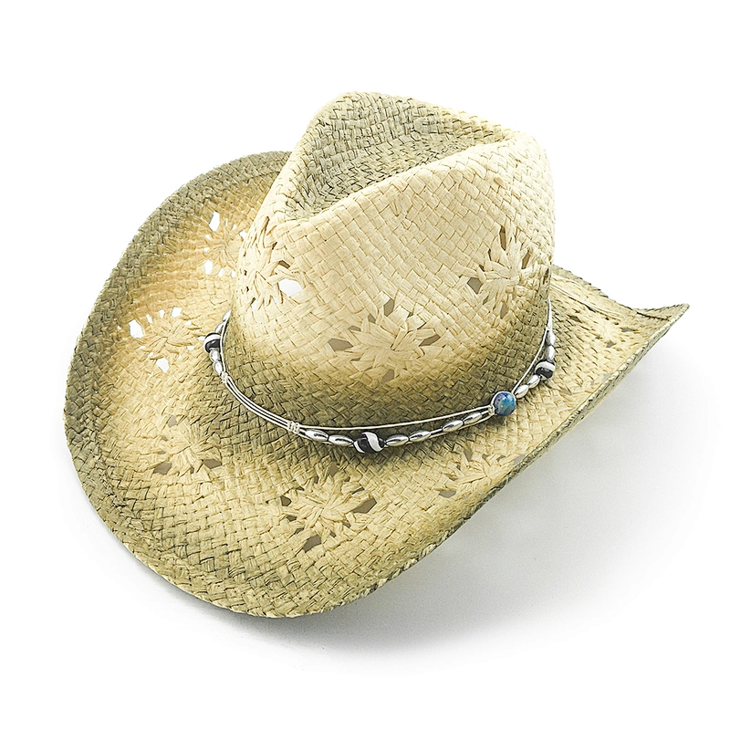 Nuevo sombrero de vaquero de papel para damas con pintura y cadena de perlas