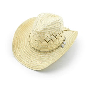 2 Tones Ladies And Mens Paper Cowboy Hat With Vented Pattern And Braided Strap