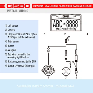 3 in 1 Car Reverse Camera And Parking Sensor American License Plate USA Number License Plate Video Parking Sensor