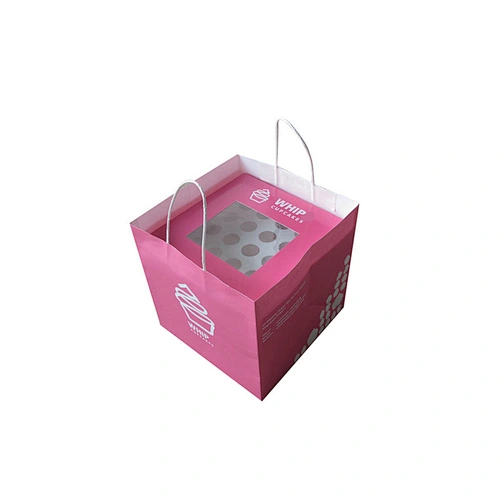 Pink cupcake box and bag