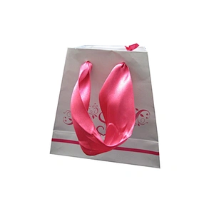 Custom printed cosmetic paper bag with ribbon handle