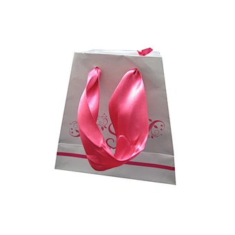 Custom printed cosmetic paper bag with ribbon handle