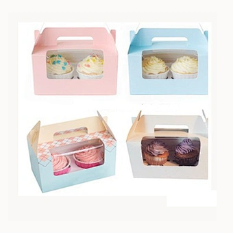 2022 custom clear window 2 cupcake box with handle for sale wholesale