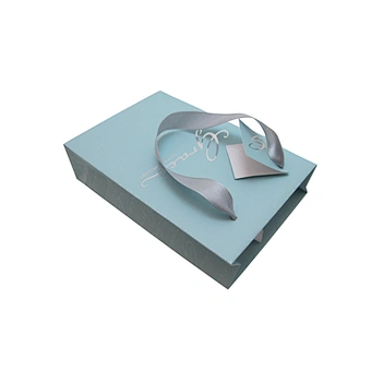 Accept custom printed blue paper bag with ribbon
