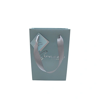 Accept custom printed blue paper bag with ribbon