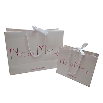 Paper gift bags with ribbon handles