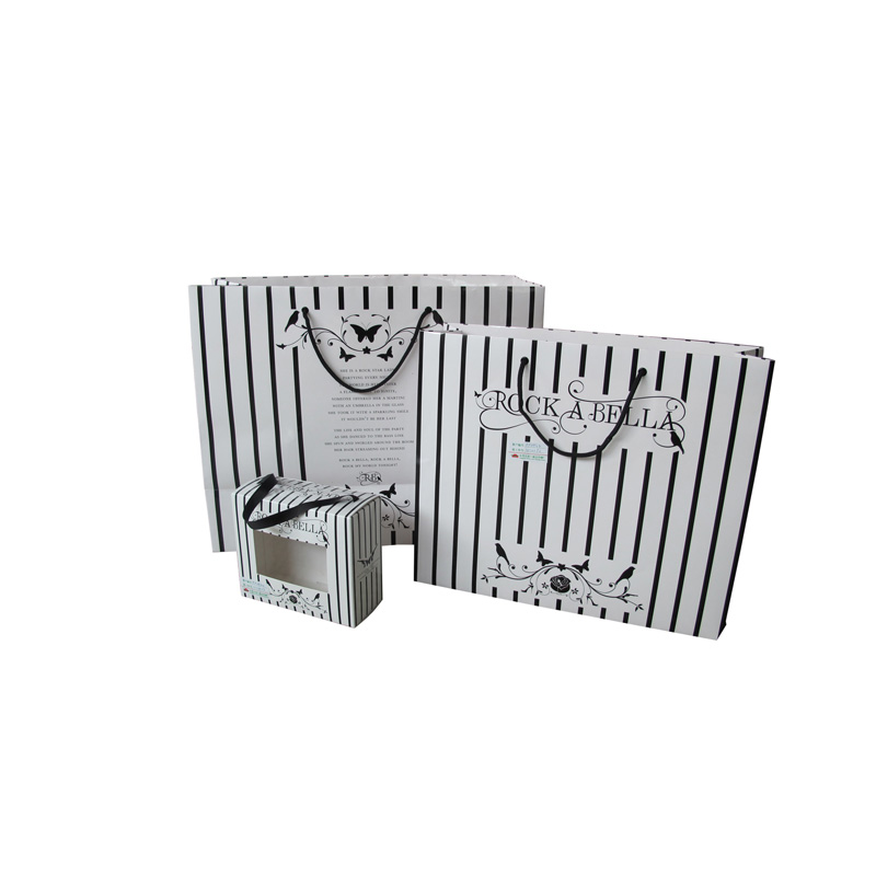 Black white stripe logo custom gift paper bags