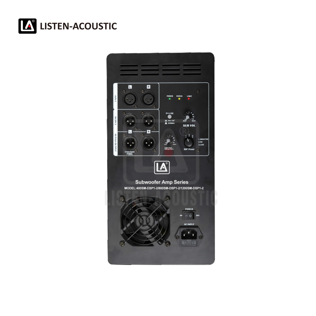Class-D Mono Subwoofer Amp RMS 1200W with DSP Preset Modes 1200SM-DSP1-3