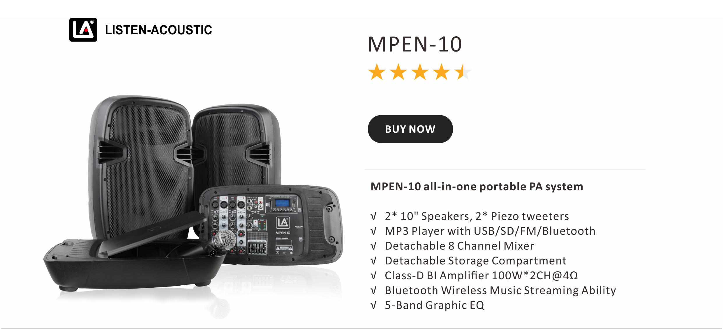 Dual 10 inch Speakers, Bluetooth Speakers, Portable Speakers, powered speaker, all in one portable pa system