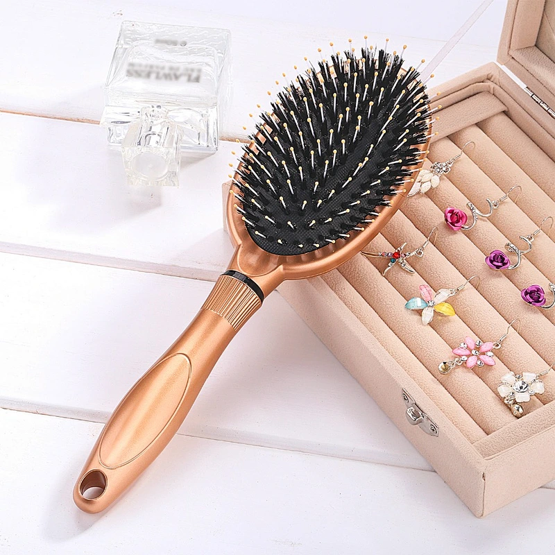 Factory OEM Logo Plastic Handle Oval Nylon Boar Bristle Hair Brush