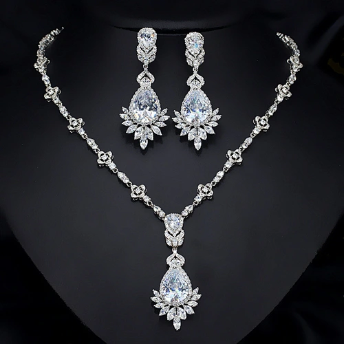 European imitation gold fashion jewellery sets, heart shaped zirconia women necklace jewelry sets,made in China fashion jewelry