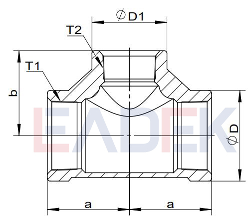 Stainless Steel Reducing Tee FFF Drawing