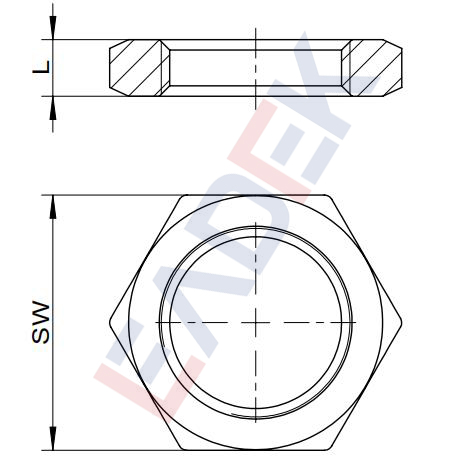Stainless Steel Hex Nut Female Drawing