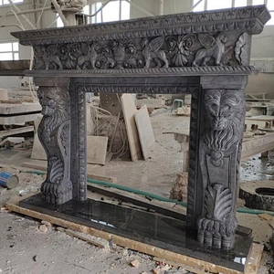 Carved Stone Luxury Statue Fireplace Surround Mantel