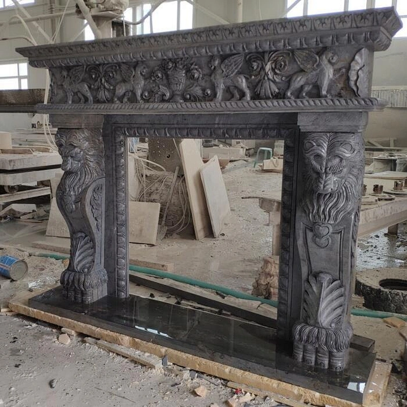 Carved Stone Luxury Statue Fireplace Surround Mantel