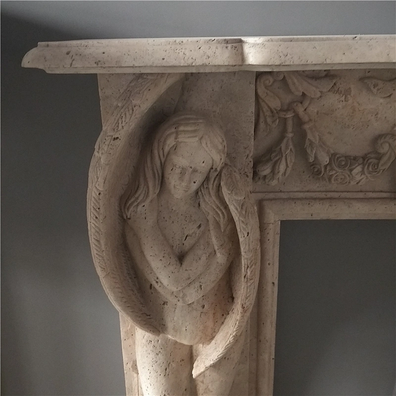 Contemporary Hand Carved Marble Fireplace Mantel Frame