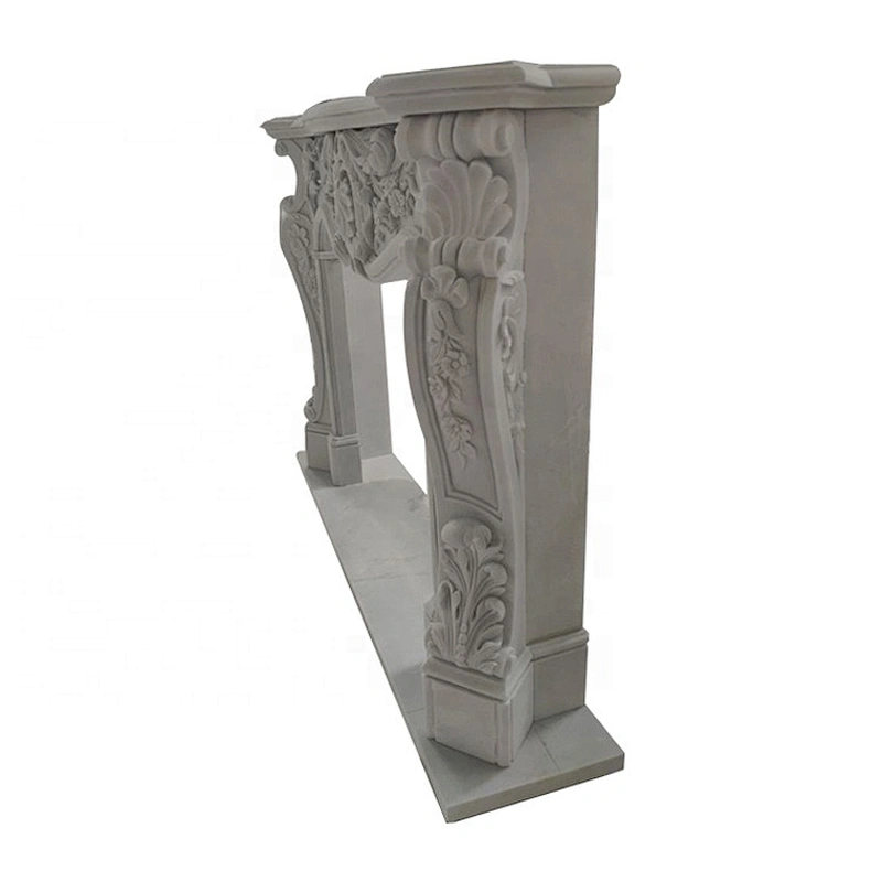 European Style Indoor Home Decoration Stone Marble Carved Freestanding Fireplace Mantel