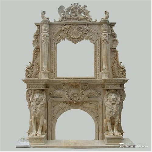 Lion Carved China Marble Fireplace/double fireplaces