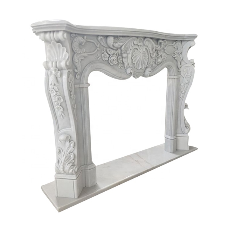 European Style Indoor Home Decoration Stone Marble Carved Freestanding Fireplace Mantel