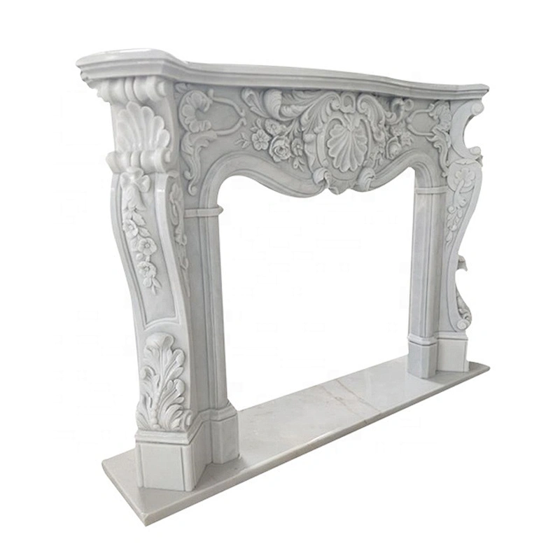 European Style Indoor Home Decoration Stone Marble Carved Freestanding Fireplace Mantel