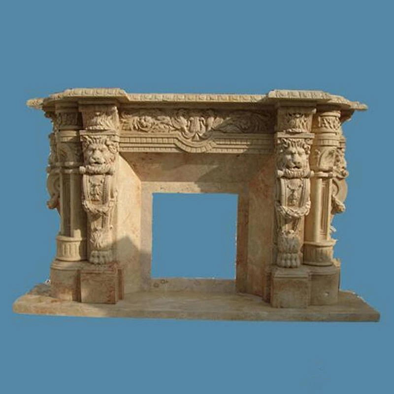 China Free Standing Lion Marble Fireplaces/carved fireplace