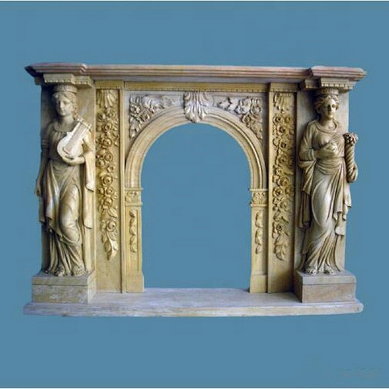 Free Standing Brown Marble Carved Figures Fireplace/fireplace mantel