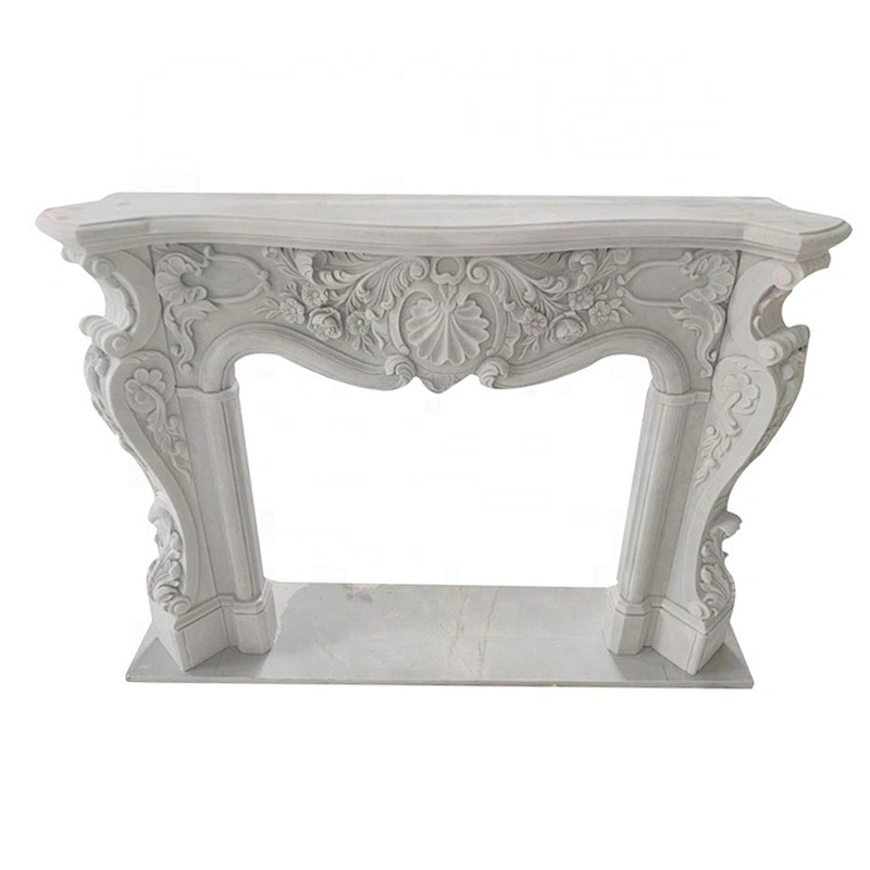 European Style Indoor Home Decoration Stone Marble Carved Freestanding Fireplace Mantel