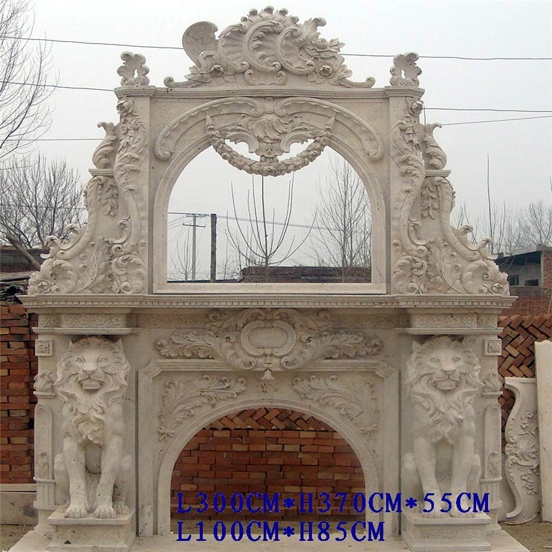Marble Stone Fireplace Surround Ideas With Lions/fireplace mantel