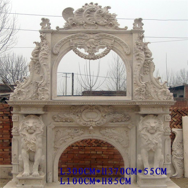 Yellow Marble Fireplace Mental With Lion Statue/fireplace carving