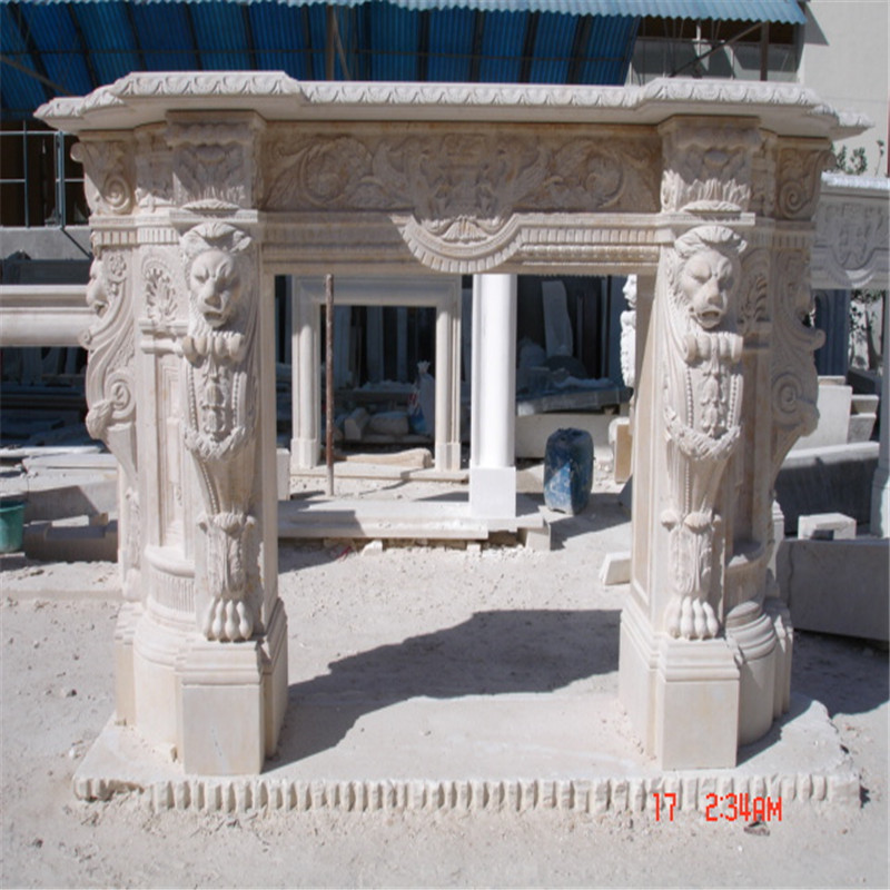 Retro White Marble Luxurious Fireplace Mantel With Lion