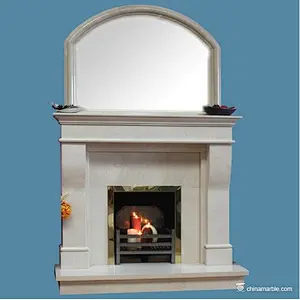 Hand Carved White Marble Fireplace Mantel With A Mirror