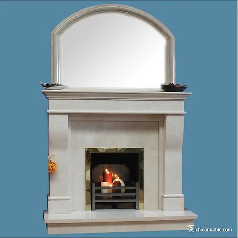 Hand Carved White Marble Fireplace Mantel With A Mirror