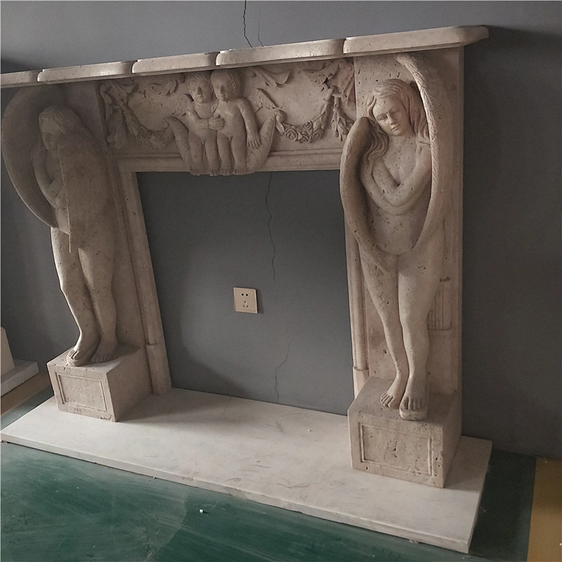 Contemporary Hand Carved Marble Fireplace Mantel Frame