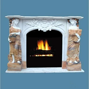 Hand Carved White Marble Fireplace Mantel With A Mirror
