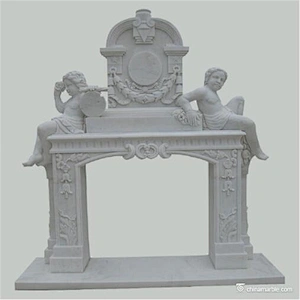 Stone Carving Life Size Western Figure Statue Double American Style Pillars Fireplace