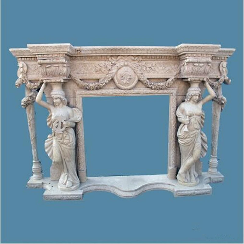 Hand Carved Marble Stone Fireplace Mantels/statues carved fireplace