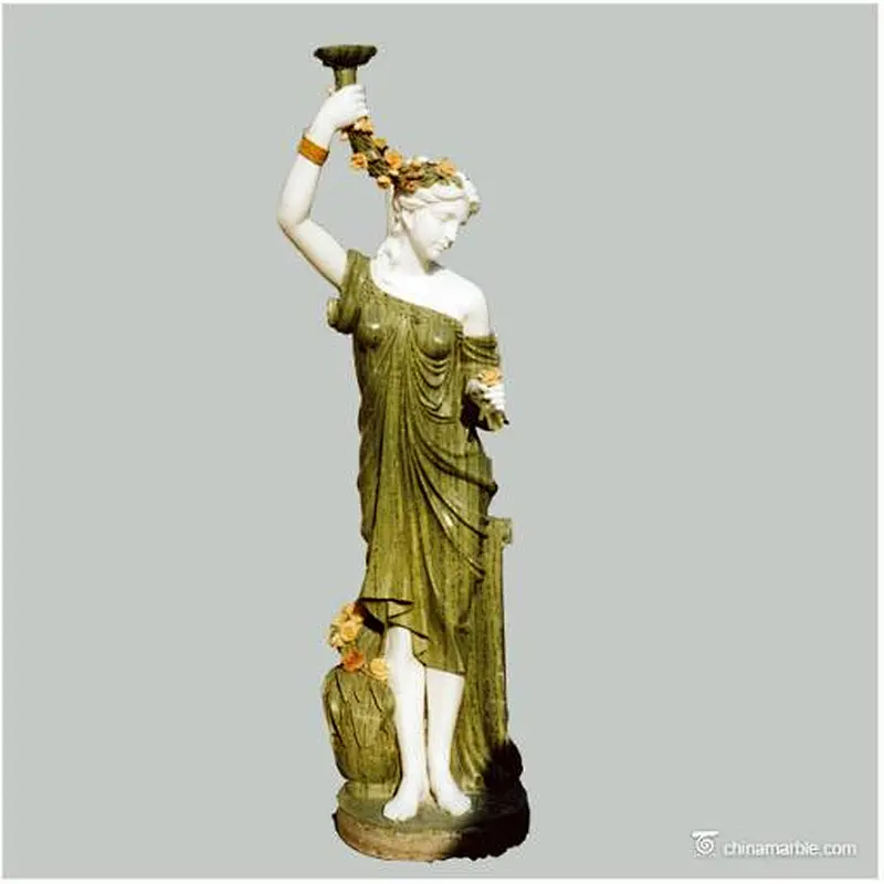 statue with light/greek woman statue lights